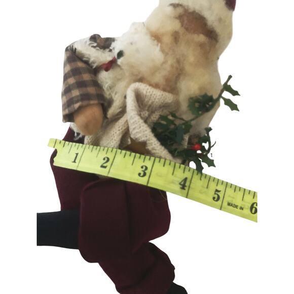 Vintage Folk Art Privative Look Santa Clause w/ Teddy Bear and Bag Shelf Sitter - Picture 6 of 7